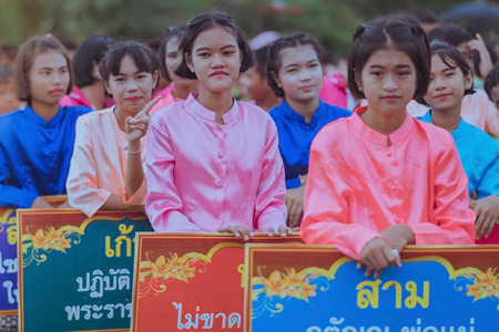 KANCHANABURI THAILAND - JULY 18 :  Parade, in athletic game opening day of primary student in the rain on July 18,2018 at Nongthabong School in Kanchanaburi, Thailandのeditorial素材