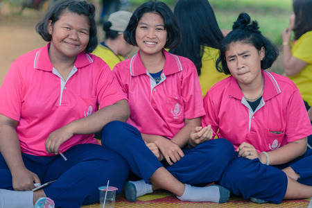 KANCHANABURI THAILAND - JULY 18 :  Unidentified Students relax after lunch on July 18,2018 at Nongthabong School in Kanchanaburi, Thailandのeditorial素材