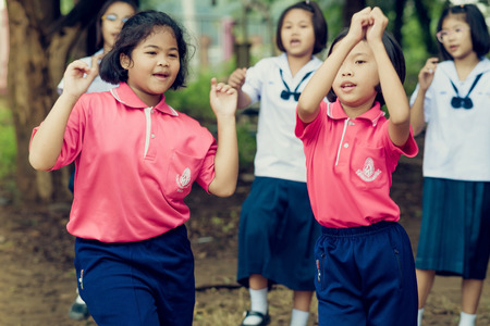 KANCHANABURI THAILAND - OCTOBER 5 :  Unidentified Students and friends learn how to dance for sports cheer on October 5,2018 at Watkrangthongratburana school in Kanchanaburi, Thailandのeditorial素材