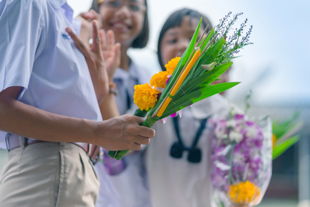KANCHANABURI THAILAND - JULY 26 : Thai students in candle parade, Buddhist lent candle festival on July 26,2018 at Watkrangthongratburana school in Kanchanaburi, Thailandのeditorial素材