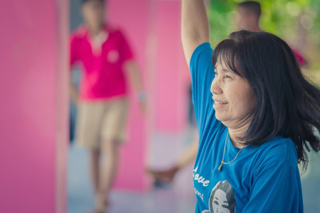 KANCHANABURI THAILAND - MAY 24 : Unidentified Teachers and students aerobic exercise in the afternoon before go back home on May 24,2018 at Watkrangthongratburana school in Kanchanaburi, Thailandのeditorial素材