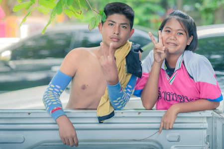 KANCHANABURI THAILAND - JULY 25 :  Unidentified Students relax after lunch on July 25,2018 at Nongthabong School in Kanchanaburi, Thailandのeditorial素材