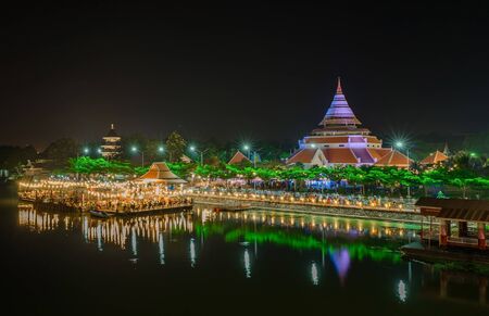 KANCHANABURI THAILAND -NOVEMBER 2 : Scenery of the 19th Supreme Patriarch (The Sangkharat) hirtorical museum when has a night market on November 2 ,2018 in Kanchanaburi, Thailand.のeditorial素材
