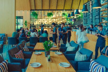 KANCHANABURI THAILAND - NOVEMBER 4 :  People come to relax and eat at The Village Farm To Cafe' on November 4,2018 in Kanchanaburi, Thailandのeditorial素材