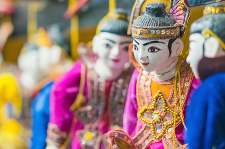 Traditional handicraft puppets for sale  in the ancient pagoda in Bagan, Myanmarの写真素材