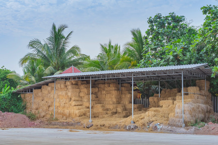 Bales of Straw in a shed for feeding horsesの写真素材