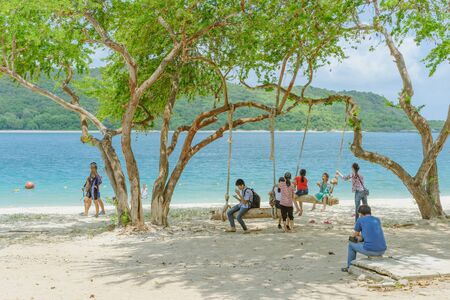 CHON BURI THAILAND - APRIL 19 : Unidentified tourists relax and swim at the beach of  Samae San islands (Koh Samae San) on April 19,2019 in Sattahip, Chon Buri, Thailandのeditorial素材
