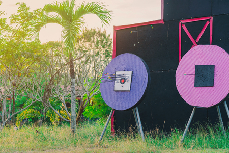 Target archery used for archery training in amusement parksの写真素材