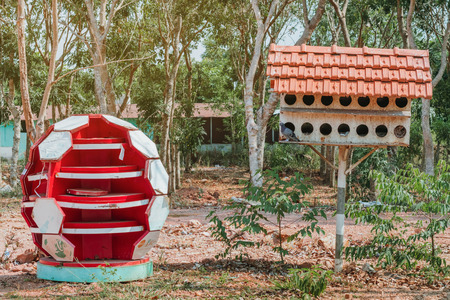 A condominium for the pigeons that Vietnamese people raise for food.の写真素材