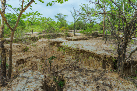 Beautiful Scenery of Water flows through the ground have erosion and collapse of the soil  into a  natural layer at Pong Yub,  Ratchaburi,Thailandの写真素材