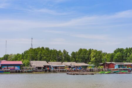 CHANTHABURI, THAILAND: APRIL 15, 2019 Scenery of Fishing village (The No-Land Village) on april 15,2019 at Bang Chan, Khlung, Chanthaburi, Thailandのeditorial素材