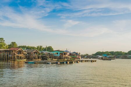 CHANTHABURI, THAILAND: APRIL 15, 2019 Scenery of Fishing village (The No-Land Village) on april 15,2019 at Bang Chan, Khlung, Chanthaburi, Thailandのeditorial素材
