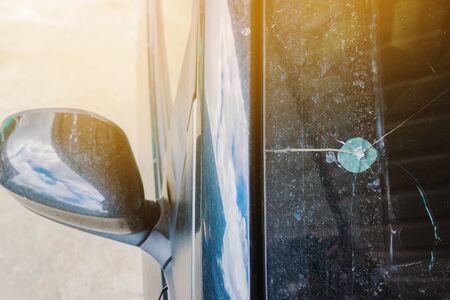 Front view of broken windshield glass of car, Car accident conceptの写真素材