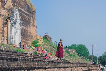 MINGUN-Myanmar, January 20, 2019 : Unidentified tourists come to visit and take photographs at the...
