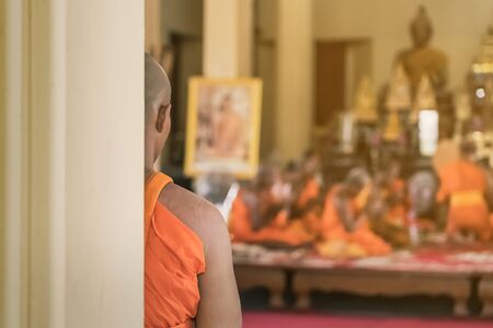 Buddhist ordination ceremony in the church of Buddhist temple in Thailandの写真素材