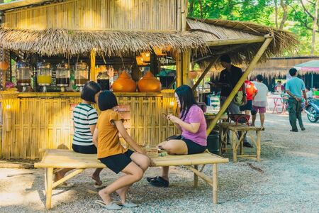 KANCHANABURI THAILAND-JULY 16,2019 : Handicrafts, homemade food, cotton clothes and more from local producers come to forming community and setting local market called World War ll Bridge Project near The Bridge on the River Kwai in Kanchanaburi Thailand.のeditorial素材