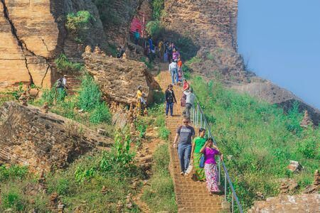 MINGUN-Myanmar, January 20, 2019 : Unidentified tourists come to visit and take photographs at the...