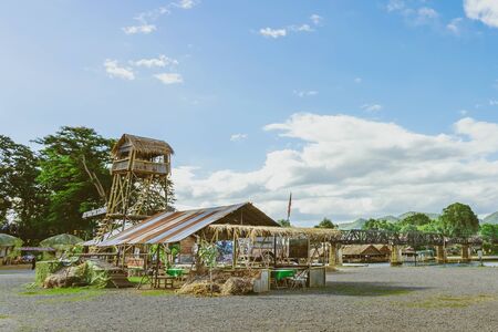 KANCHANABURI THAILAND-JULY 16,2019 : Handicrafts, homemade food, cotton clothes and more from local producers come to forming community and setting local market called World War ll Bridge Project near The Bridge on the River Kwai in Kanchanaburi Thailand.のeditorial素材