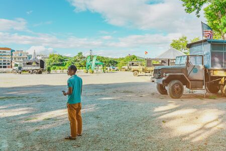 KANCHANABURI THAILAND-JULY 16, 2019 : Handicrafts, homemade food, cotton clothes and more from local producers come to forming community and setting local market called World War ll Bridge Project near The Bridge on the River Kwai in Kanchanaburi Thailandのeditorial素材