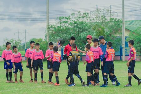 KANCHANABURI THAILAND - JULY 19 :   Training and football match between youth soccer teams on July 19,2018 at Nong Thabong School in Kanchanaburi, Thailandのeditorial素材