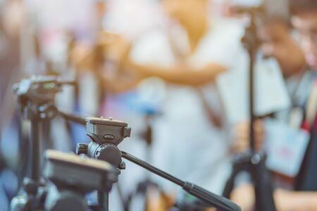 Tripod camera for sale at Trade show on photography equipment.の写真素材