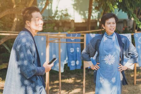 LAMPHUN THAILAND - DECEMBER 12 :  Unidentified Thai female tourists learn to make tie-dye clothes on December12,2019 at Karen village in Lamphun, Thailandのeditorial素材