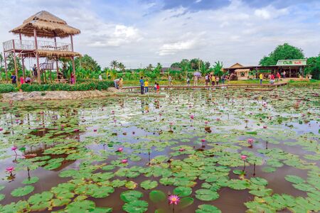 KANCHANABURI THAILAND - JULY 17 : Unidentified Tourists come to visit and take pictures on July 17,2019 at Rimbua Cafe in Kanchanaburi, Thailand.のeditorial素材