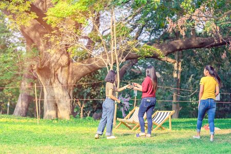 KANCHANABURI THAILAND - JANUARY 11 : Unidentified People come to visit and relax to take pictures on January 11, 2020 at Mulberry Mellow in Kanchanaburi, Thailand.のeditorial素材