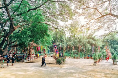 RATCHABURI THAILAND-JANUARY 19, 2020 : Handicrafts, homemade food, cotton clothes and more from local Karen villagers come to forming community and setting local market called Ohpoi Market in Ratchaburi Thailand.のeditorial素材