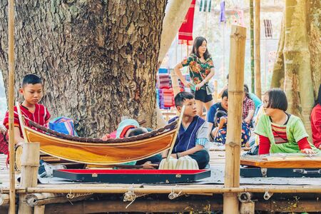 RATCHABURI THAILAND-JANUARY 19,2020 : Handicrafts, homemade food, cotton clothes and more from local Karen villagers come to forming community and setting local market called Ohpoi Market in Ratchaburi Thailand.のeditorial素材