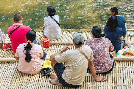 RATCHABURI THAILAND-JANUARY 19,2020 : Unidentified people come to visit, relax and swim in the stream at Ohpoi Market on january19, 2020 in Ratchaburi Thailand.のeditorial素材