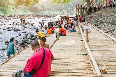 RATCHABURI THAILAND-JANUARY 19, 2020 : Unidentified people come to visit, relax and swim in the stream at Ohpoi Market on january 19, 2020 in Ratchaburi Thailand.のeditorial素材