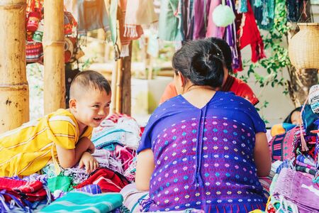 RATCHABURI THAILAND - JANUARY 19, 2020 : Handicrafts, homemade food, cotton clothes and more from...