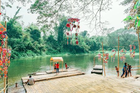 RATCHABURI THAILAND-JANUARY 19,2020 : Unidentified people come to visit, relax and swim in the...