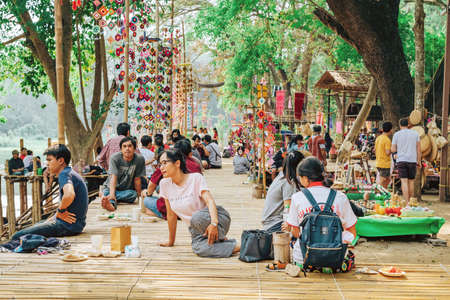 RATCHABURI THAILAND-JANUARY 19,2020 : Handicrafts, homemade food, cotton clothes and more from local...