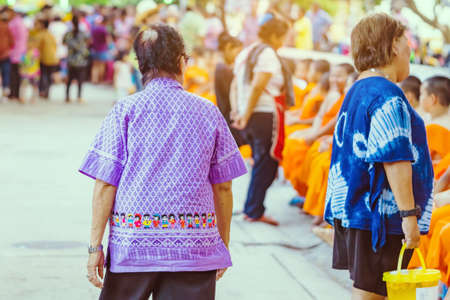 KANCHANABURI-THAILAND, APRIL 17,2019: Buddhist novice watering ceremony for Songkran festival in Buddhist temple on april 17, 2019 in Kanchanaburi, Thailandのeditorial素材