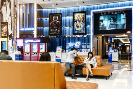 KANCHANABURI THAILAND - FEBRUARY 18 : Unidentified People  wait for the time to see the movie in front of SF Cinema on february 18,2020 at Robinson department store in Kanchanaburi, Thailandのeditorial素材
