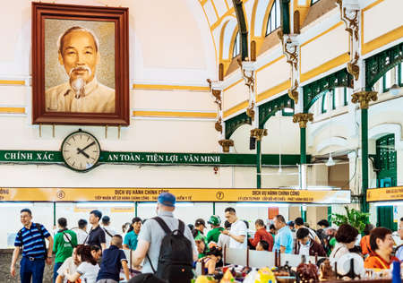 HO CHI MINH CITY - VIETNAM, APRIL 24,2019: Portrait of Ho Chin Minh, communist leader of the Vietcong during the Vietnam war at Ho Chi Minh Central Post Office on april 24, 2019 in Saigon (Ho Chin Minh City), Vietnamのeditorial素材