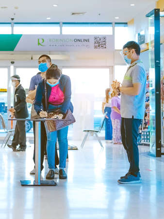 KANCHANABURI, THAILAND-MAY 19,2020: All people must register their identity using a QR code or...