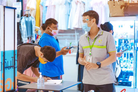 KANCHANABURI, THAILAND-MAY 19,2020: All people must register their identity using a QR code or registration book before shopping to prevent the spread of Corona virus(Covid-19) at Robinsonのeditorial素材