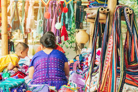 RATCHABURI THAILAND-JANUARY 19,2020 : Handicrafts, homemade food, cotton clothes and more from local Karen villagers come to forming community and setting local market called Ohpoi Market in Ratchaburi Thailand.のeditorial素材