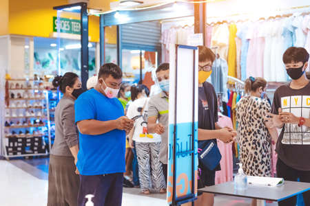 KANCHANABURI, THAILAND-MAY 19,2020: All people must register their identity using a QR code or...