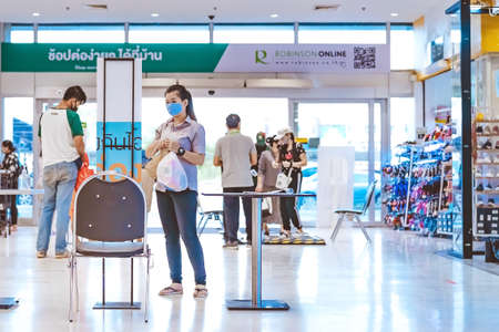 KANCHANABURI, THAILAND-MAY 19,2020: All people must register their identity using a QR code or registration book before shopping to prevent the spread of Corona virus(Covid-19) at Robinsonのeditorial素材