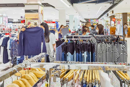 KANCHANABURI, THAILAND - MAY 30,2020: Unidentified Customers wearing face mask protection in prevention for Corona Virus (Covid -2019) and shopping at Robinson department store on May 30,2020のeditorial素材