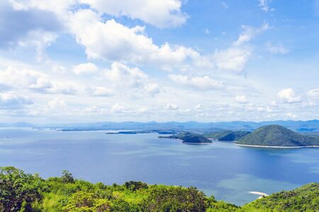 Beautiful scenery views of nature with a large reservoir above the Srinagarind Dam at Rai Ya Yam in...