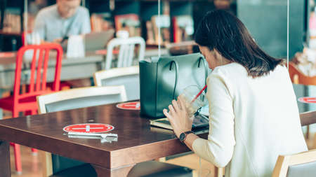 KANCHANABURI, THAILAND-MAY 19,2020: All people must register their identity using a QR code or registration book before shopping to prevent the spread of Corona virus(Covid-19) at Robinsonのeditorial素材
