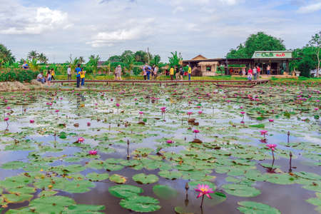 RATCHABURI THAILAND-JANUARY 19,2020 : Unidentified people come to visit, relax and swim in the stream at Ohpoi Market on january19, 2020 in Ratchaburi Thailand.のeditorial素材