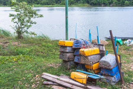 Materials that can be easily found by local villagers use it to make shrimp traps for their livelihoods near riverside.The invention of the shrimp traps by Asian local folk wisdom.DIY for shrimp trapsの写真素材