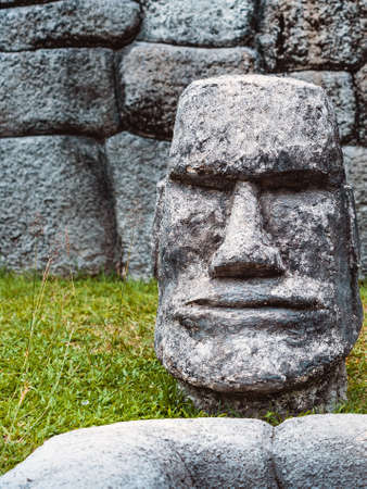 RATCHABURI, THAILAND-MAY 12, 2019 : Beautiful Moai imitation of the real statue simulates a roadside coffee shop symbol (Moai theme cafe) at Moai coffee shop, Suan Phueng, Ratchaburi.のeditorial素材