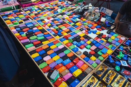 KANCHANABURI, THAILAND-NOVEMBER 28,2019 : Colorful of silicone cases for a keychain from the car...